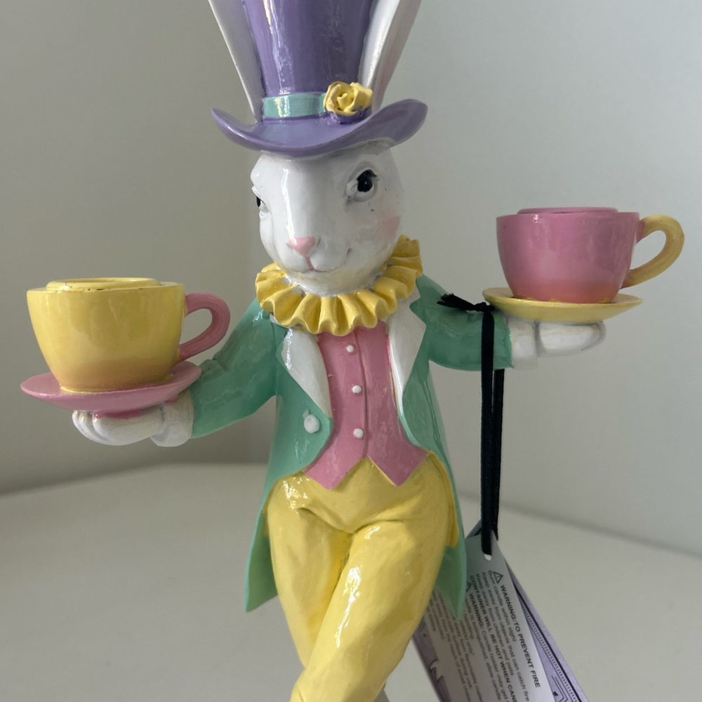 Easter Bunny Teacup Figurine Whimsical Candle Holder Decor - Picture 5 of 16